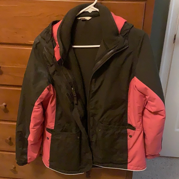 Pink and brown girls Lands’ End Winter Parka - Picture 1 of 10